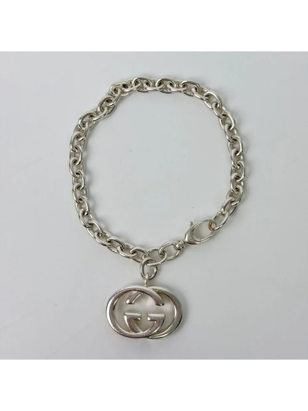 Gucci Interlocking Charm Chain Bracelet 925 Sterling Silver Vintage
